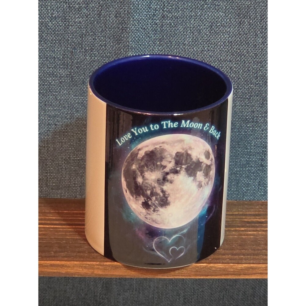 Love You To The Moon Ceramic Coffee Mug Navy Two-Tone New - Picture 16 of 16